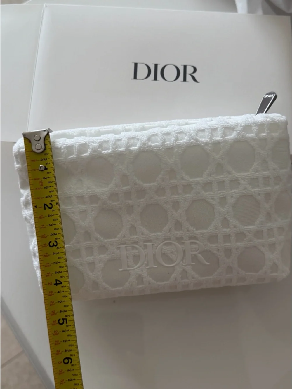 Dior White Embossed Logo Cosmetic Pouch